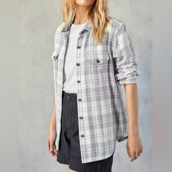 Outerknown Tops - Outerknown Women’s Blanket Shirt Organic Cotton Gray White Plaid XS/S